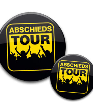 JGA Buttons Abschiedstour gelb schwarz feiernde Leute