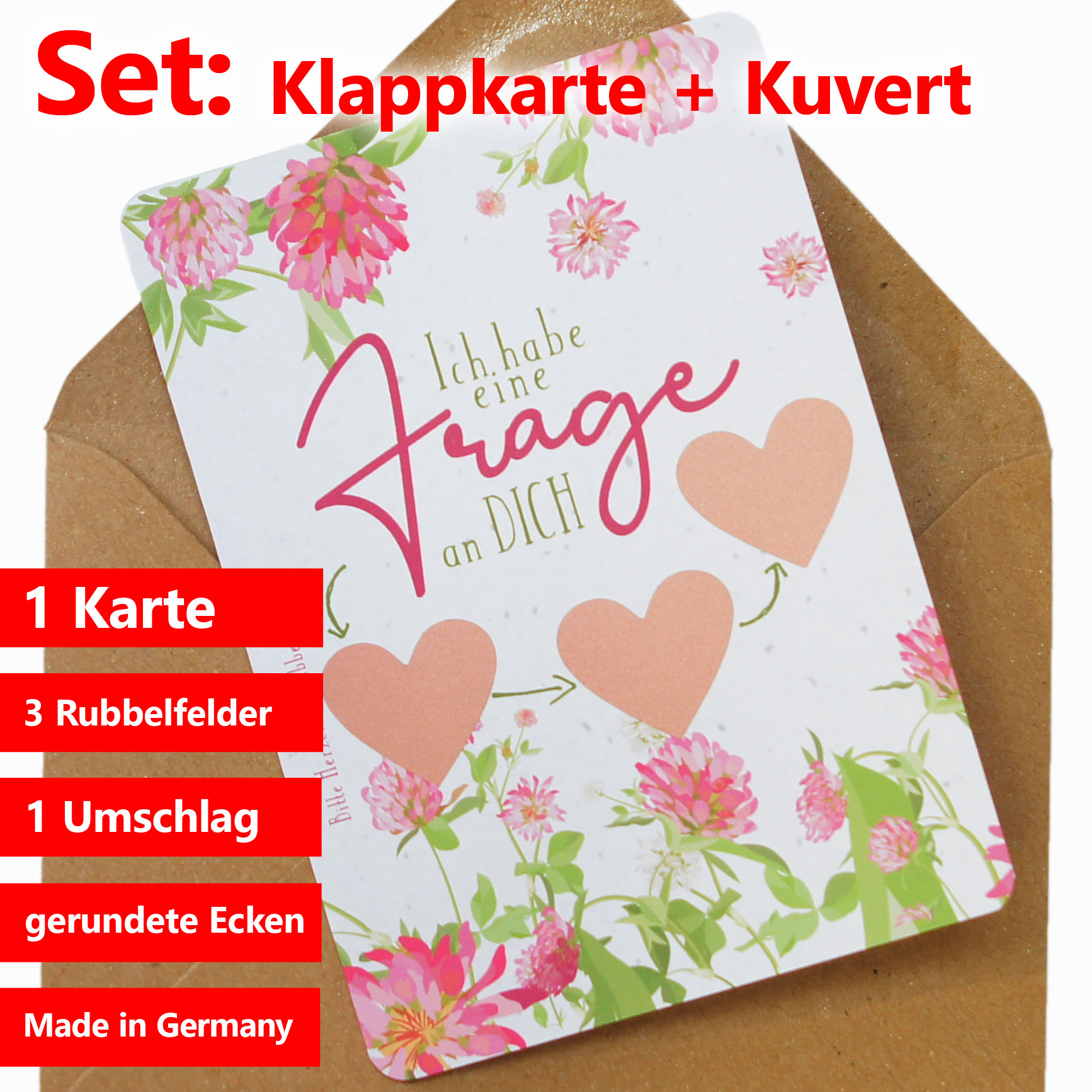 Ein komplettes Set: exklusive Rubbelkarte inklusive Briefumschlag