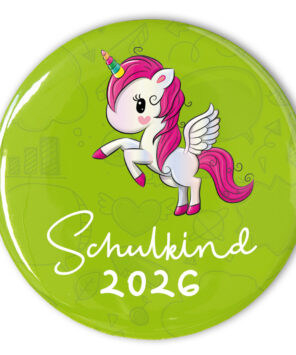 grüner Einhorn-Button Schulkind 2026